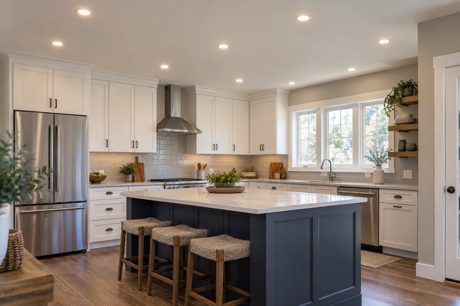 Example of finished recessed lighting in a remodeled kitchen
